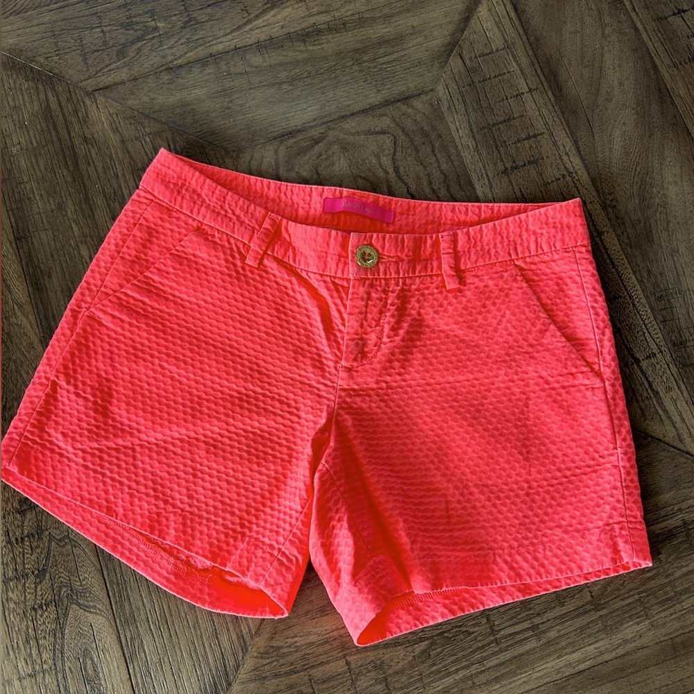 Lilly Pulitzer Solid Bright Coral Callahan Cotton Shorts Straight Hem Size 0
